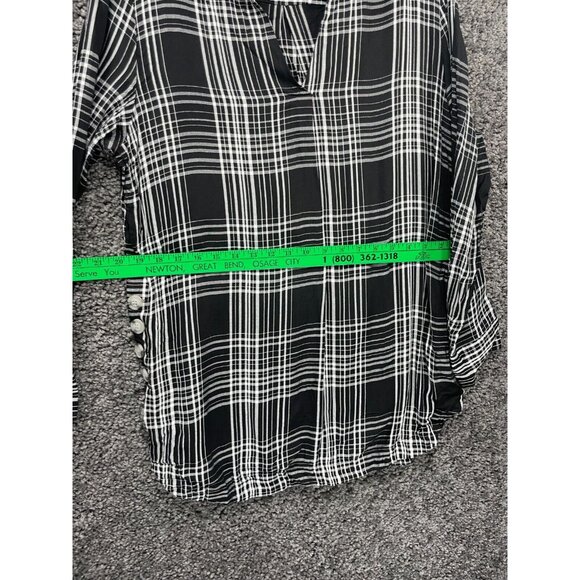 St John's Bay Popover Shirt Women Large Black White Windowpane Check Side Button - Picture 14 of 16